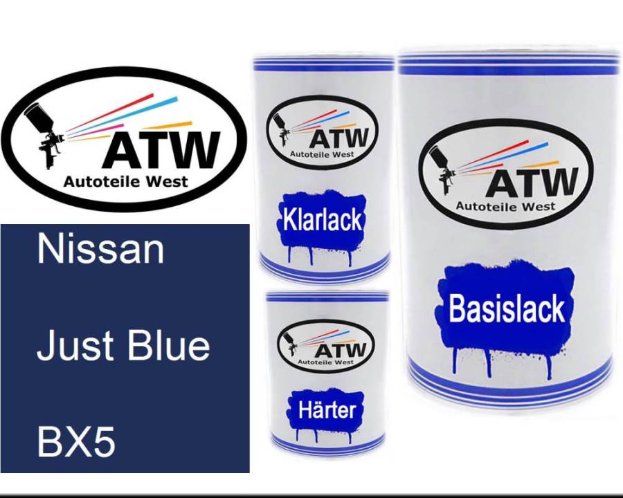 Nissan, Just Blue, BX5: 500ml Lackdose + 500ml Klarlack + 250ml Härter - Set, von ATW Autoteile West.